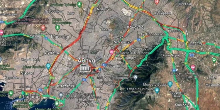Probleme în trafic: Aglomerație în toată Attica – Blocaje de trafic pe Kifissos, Kifissia, Attiki Odos (Hartă)